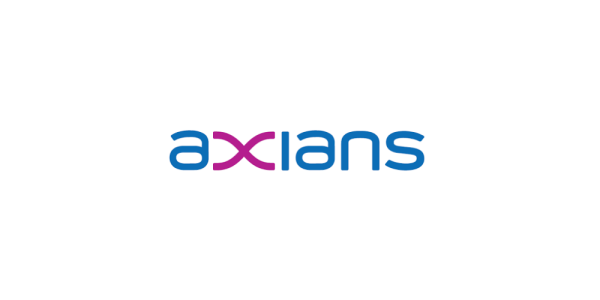 Logo van Axians in blauwe en paarse letters.